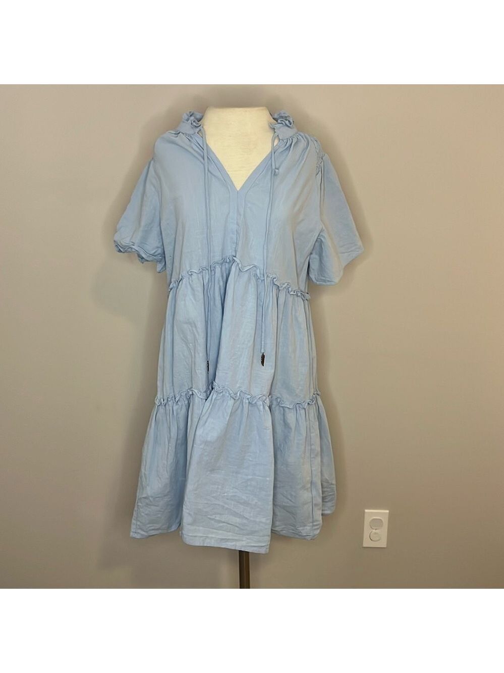 sky blue tiered short sleeve dress [BA0164]